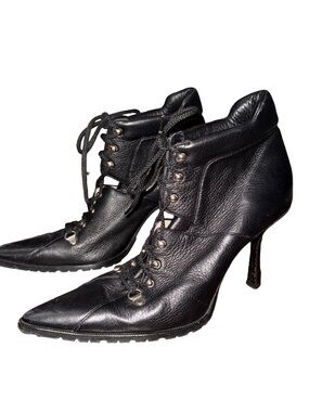 Michael Kors Collection Shiver Deerskin Black Leather Stiletto Ankle Booties